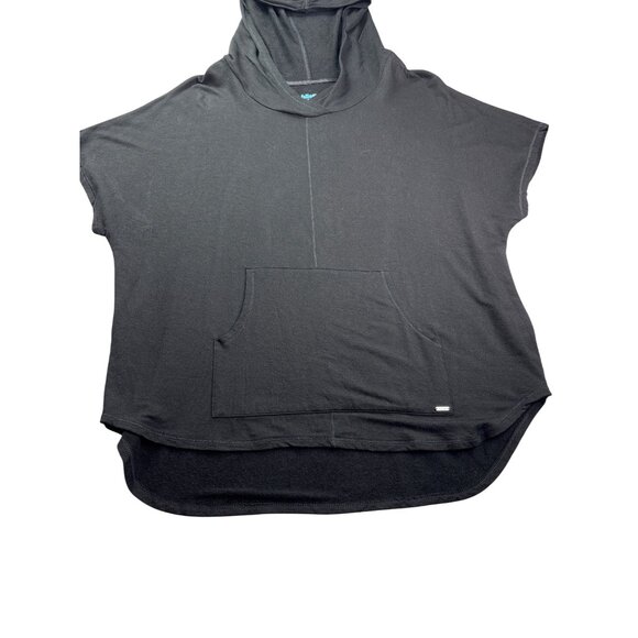 Bliss Black Short Sleeve Hooded Top Size L Kangaroo Pocket Rayon Blend - Picture 3 of 7